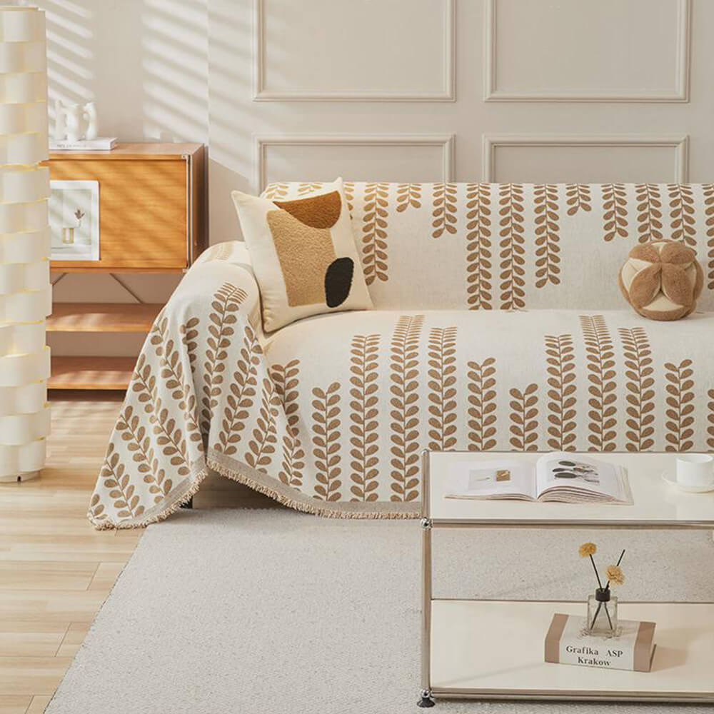 Housse De Canapé Avec Motifs À Feuilles Et Franges – Élégance Et Confort