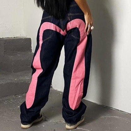Nina | Fashion Pants – Straight Cut and Contrasting Heart Pattern 