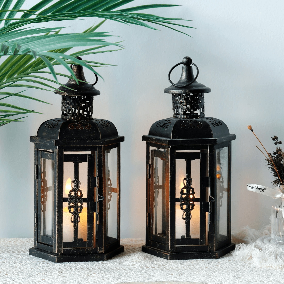 Farol Porta-Vela De Hierro Negro Estilo Escandinavo 