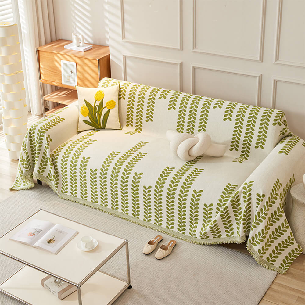 Housse De Canapé Avec Motifs À Feuilles Et Franges – Élégance Et Confort