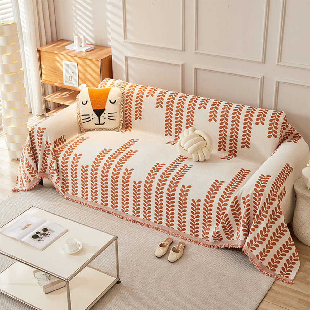 Housse De Canapé Avec Motifs À Feuilles Et Franges – Élégance Et Confort