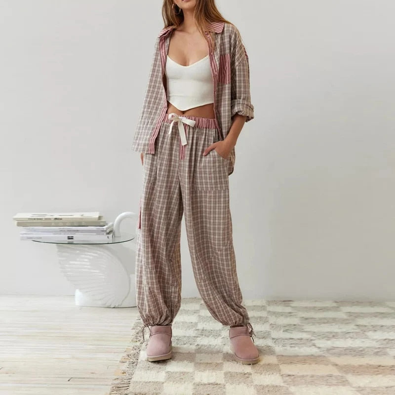 Charlotte | Pigiama Confortevole Chic A Righe E Quadri 