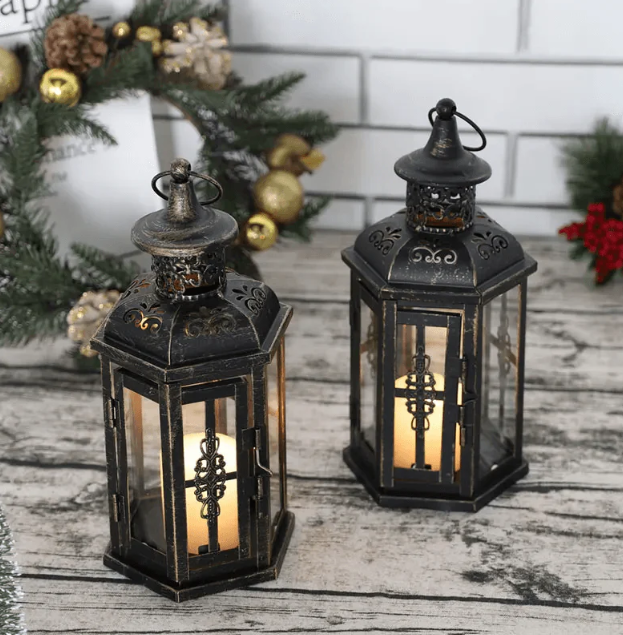 Farol Porta-Vela De Hierro Negro Estilo Escandinavo 
