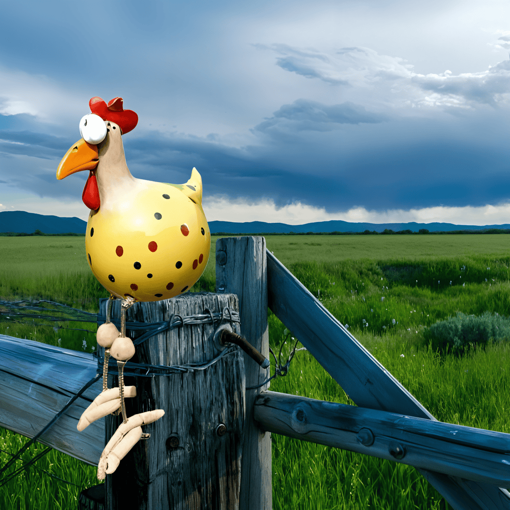 Estátua do galo com olhos grandes - Decoração original e pormenores divertidos