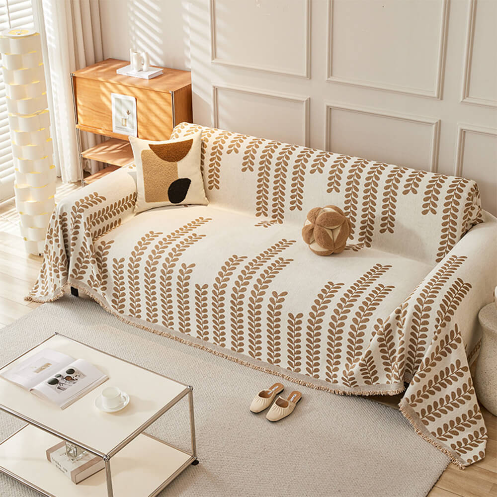 Housse De Canapé Avec Motifs À Feuilles Et Franges – Élégance Et Confort