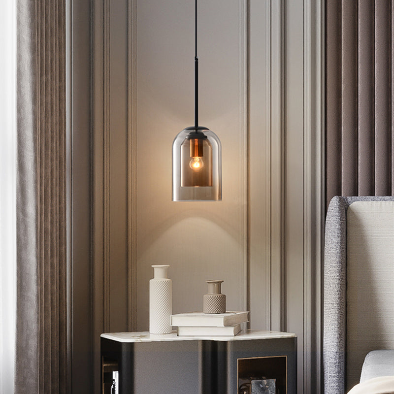 Szklana lampa wisząca w stylu vintage - podwójne metaliczne wykończenie