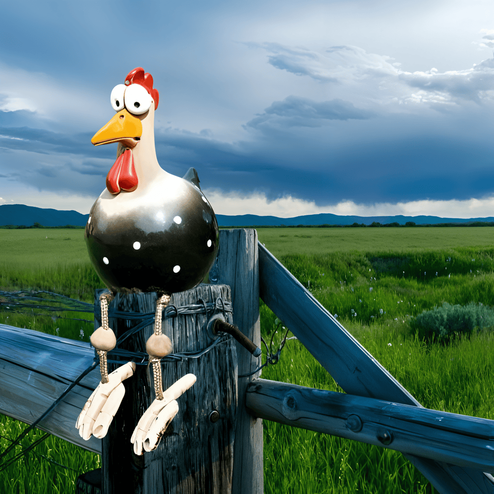 Estátua do galo com olhos grandes - Decoração original e pormenores divertidos