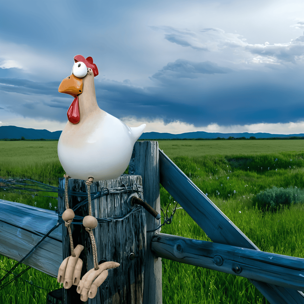 Estátua do galo com olhos grandes - Decoração original e pormenores divertidos