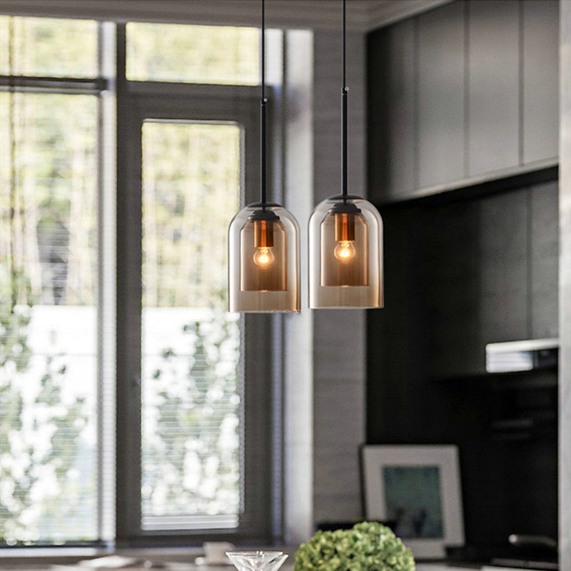 Vintage glazen hanglamp - dubbele metallic afwerking