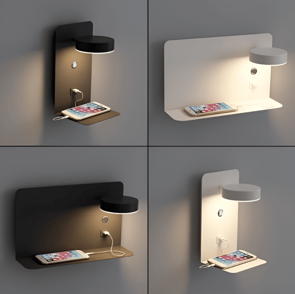 Lampă de perete cu led cu raft și port USB - Design modern și funcție 2 în 1